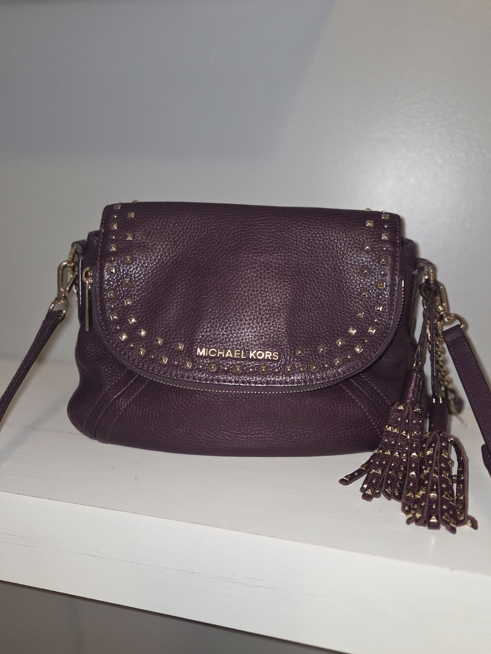 Michael Kors Aria Gold Studded Tassel Convertible Medium Bag